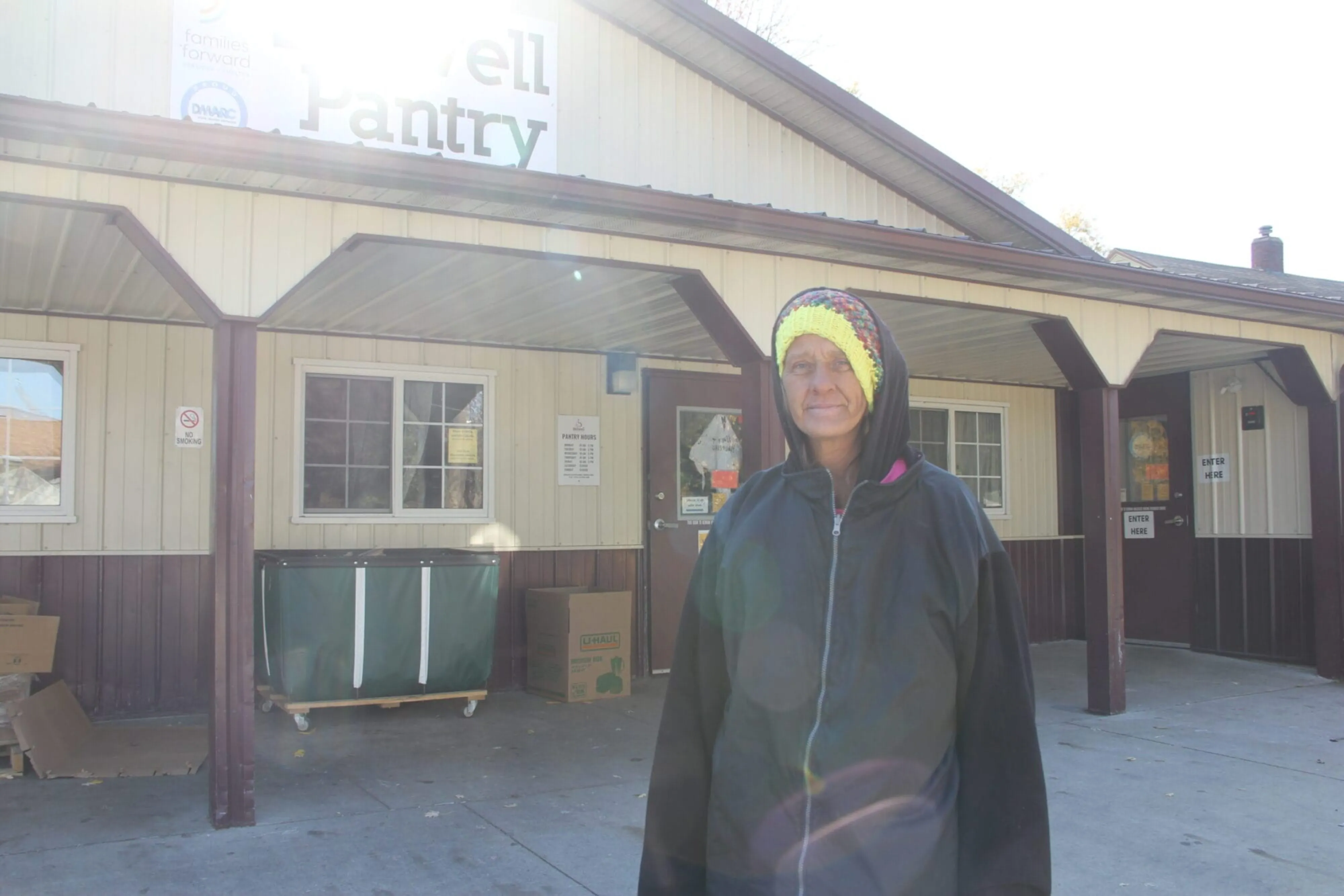 Rebeka stands outside the Bidwell pantry