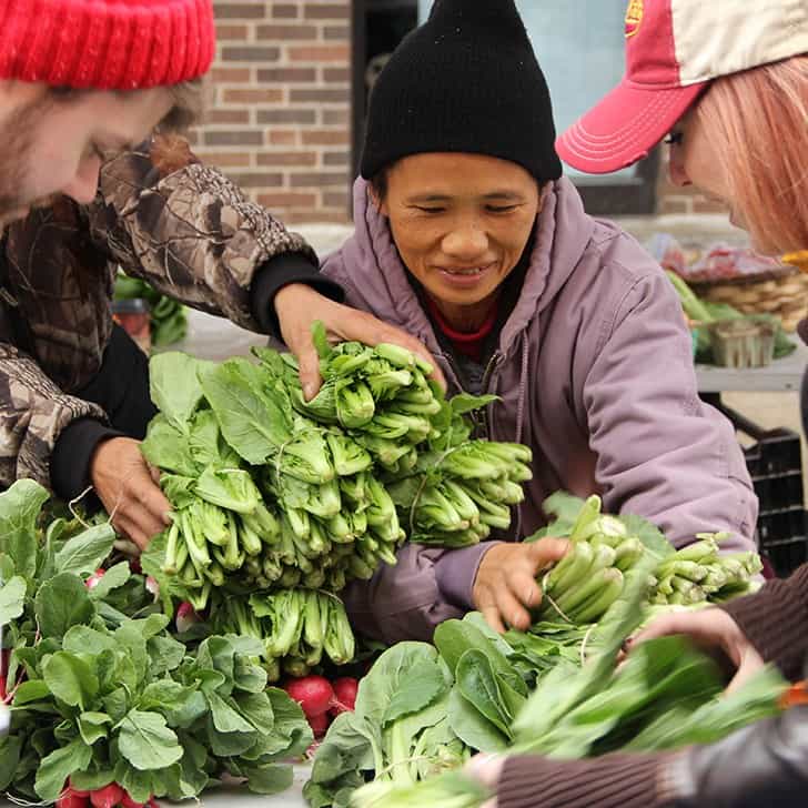 Volunteers sorting vegetables